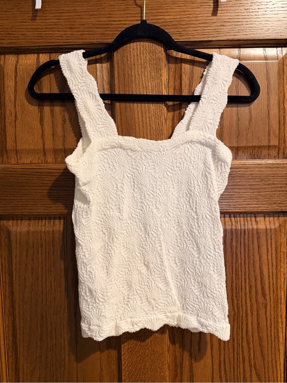 Women’s White Textured Tank Top - Classic Square Neck
